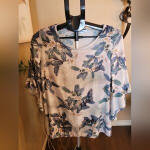 Floral Print Women's Top - Blue and White